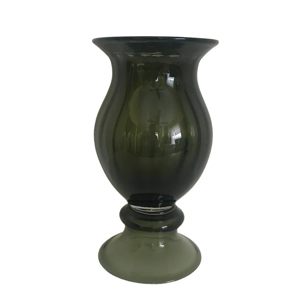 Vintage Wayne Husted Blenko Art Glass Charcoal Gray Ribbed Vase Mid Century